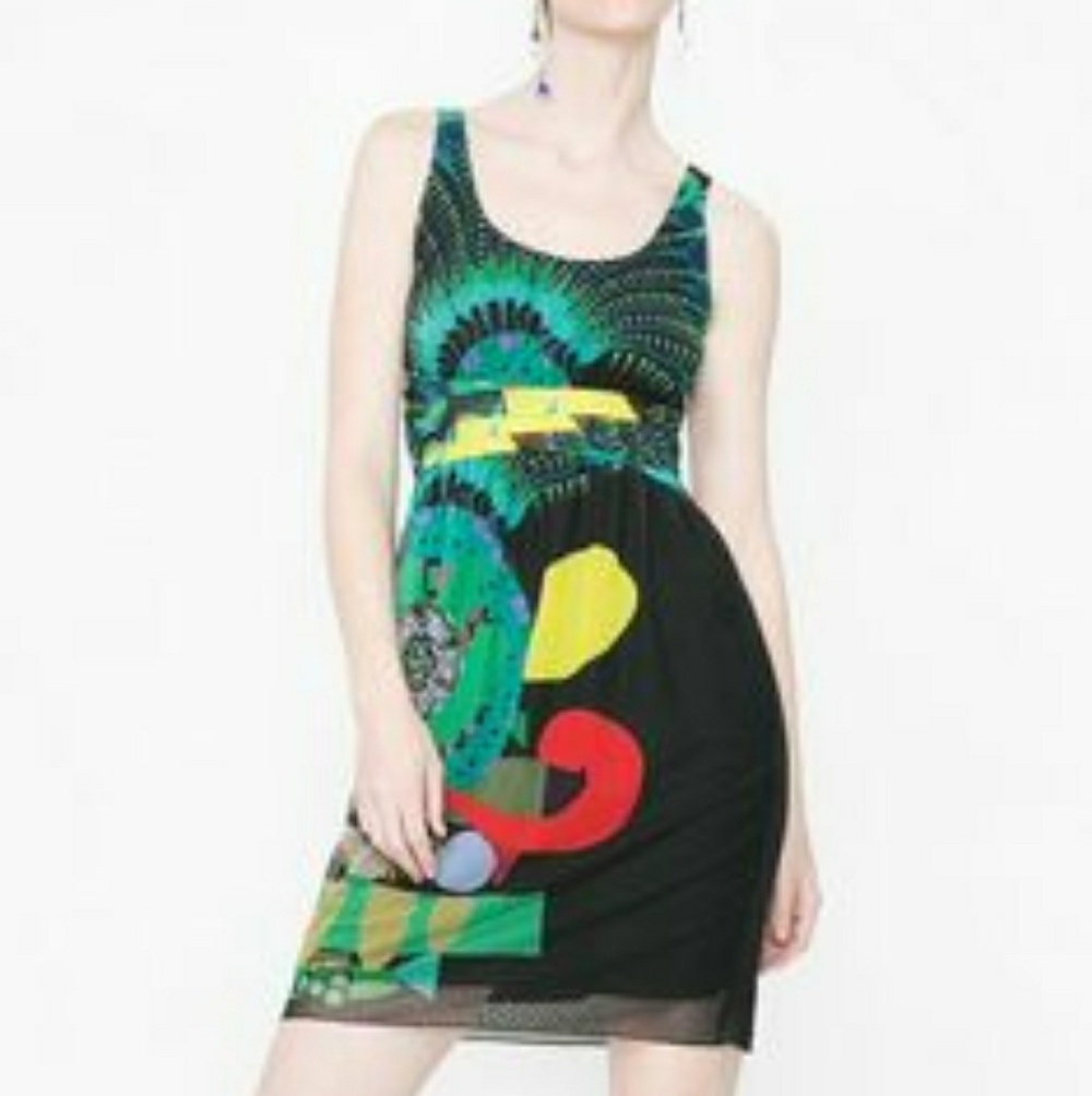 Desigual Black Multicolor Graphic Mini Dress